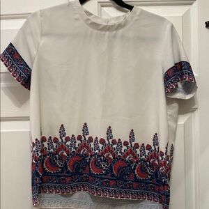 LOFT Cream Boxy Blouse with Mandarin Collar